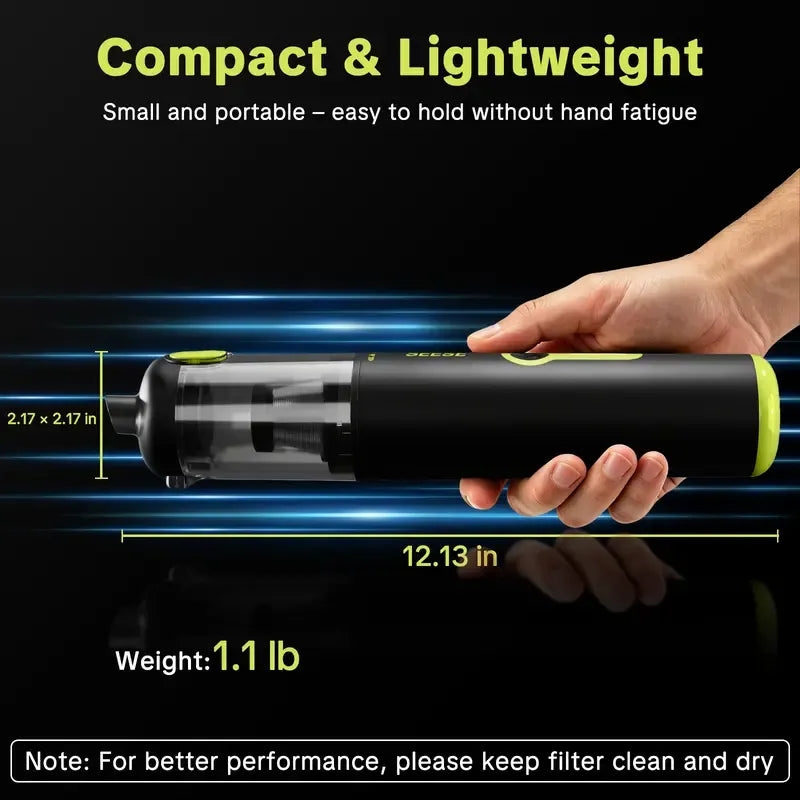 Cordless Portable Car Vacuum, 20000Pa 2-in-1 Handheld Vacuum & Air Duster, 100W Brushless Motor with 6000mAh Battery, Multi Nozzles for Car, Home, Office & Pet Cleaning
